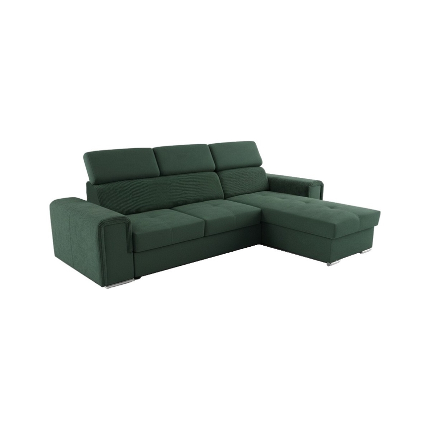 Universele L-vormige hoekbank SALVADA met slaapfunctie en opbergruimte, groen