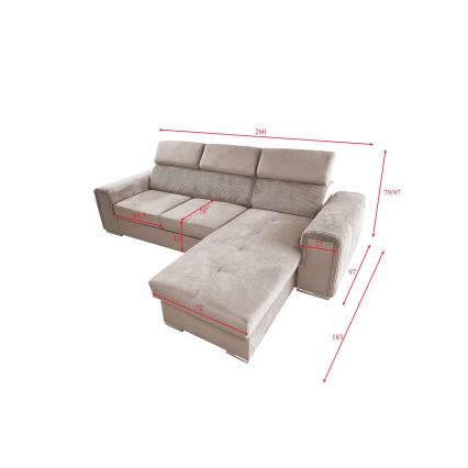 Universele L-vormige opvouwbare hoekbank met een opslagruimte SALVADA beige