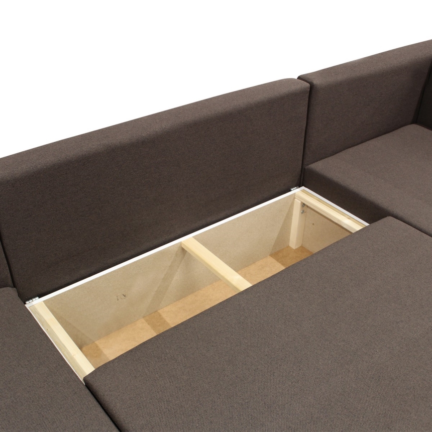 Universele U-vormige hoekbank SEYA met uitschuifbare slaapfunctie en opbergruimte, bruin