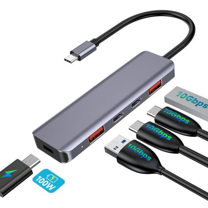 USB-C-hub 5-in-1 met Power Delivery 100 W