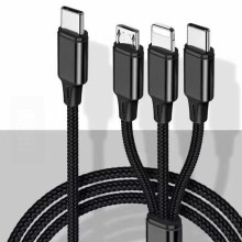 USB-kabel Lightning / MicroUSB / USB-C 1m zwart