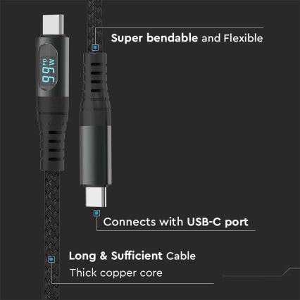 USB kabel TYPE C connector LED display 1m