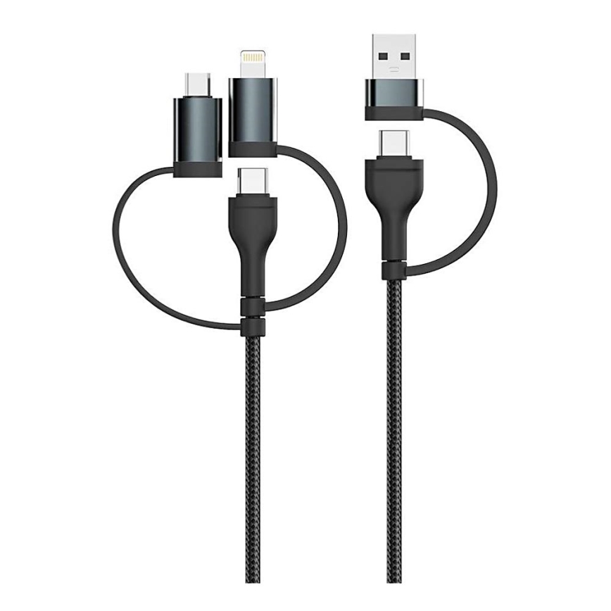 USB / USB Lightning / MicroUSB / USB-C 1,2m zwart