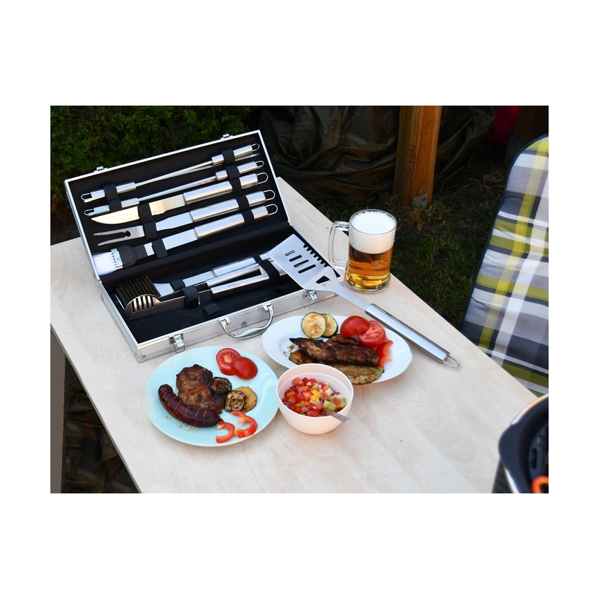 Ustensiles pour grill en acier inoxydable avec malette de rangement 18 pcs
