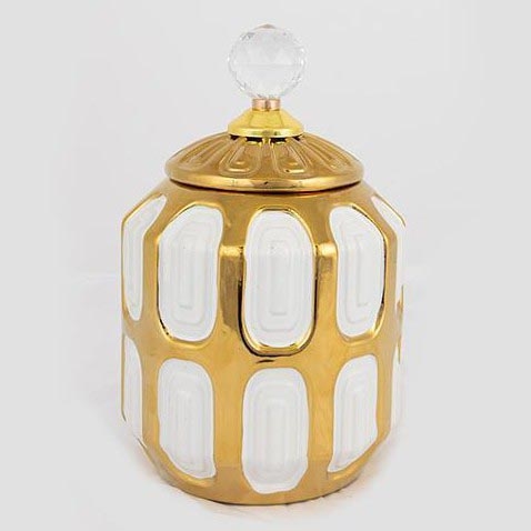 Vaas van keramiek 18,2x15 cm goud/wit