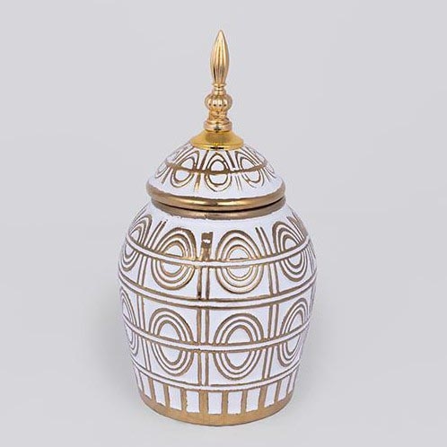 Vaas van keramiek 28x15 cm goud/wit
