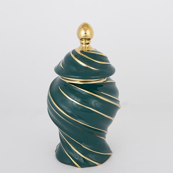 Vaas van keramiek 30x17 cm goud/groen