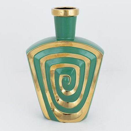 Vaas van keramiek 30x20,2 cm groen/goud