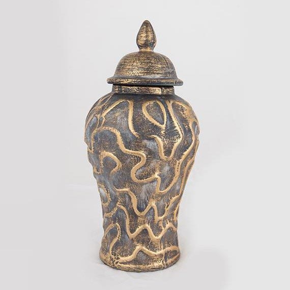 Vaas van keramiek 33,5x16 cm goud/grijs