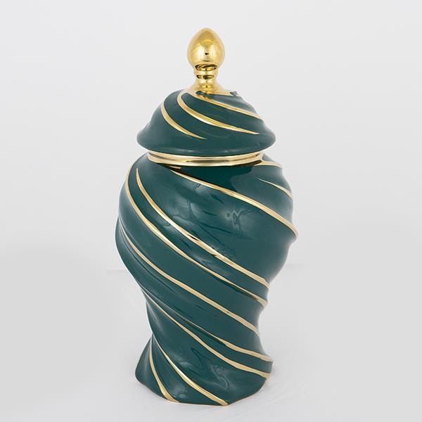 Vaas van keramiek 35x18,5 cm goud/groen