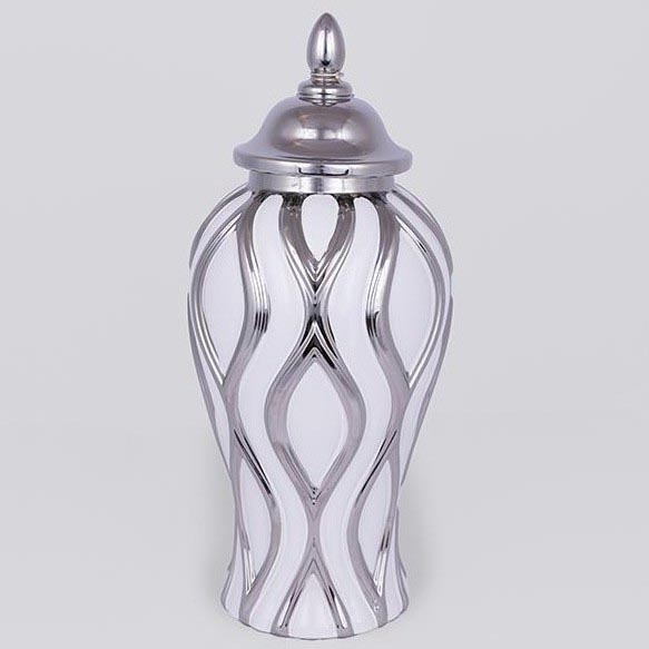 Vaas van keramiek 35x18,5 cm zilver/wit