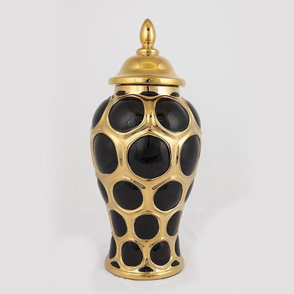 Vaas van keramiek 40x17,7 cm goud/zwart