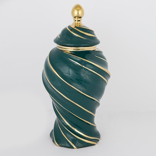 Vaas van keramiek 41x20 cm goud/groen