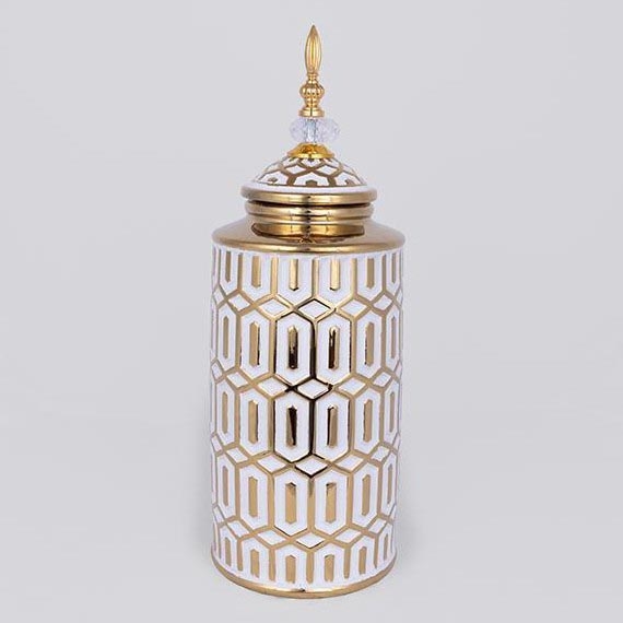 Vaas van keramiek 45,7x16,9 cm goud/wit