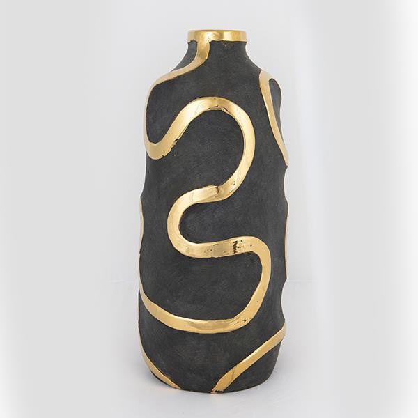 Vaas van keramiek 45x19,5 cm goud/zwart