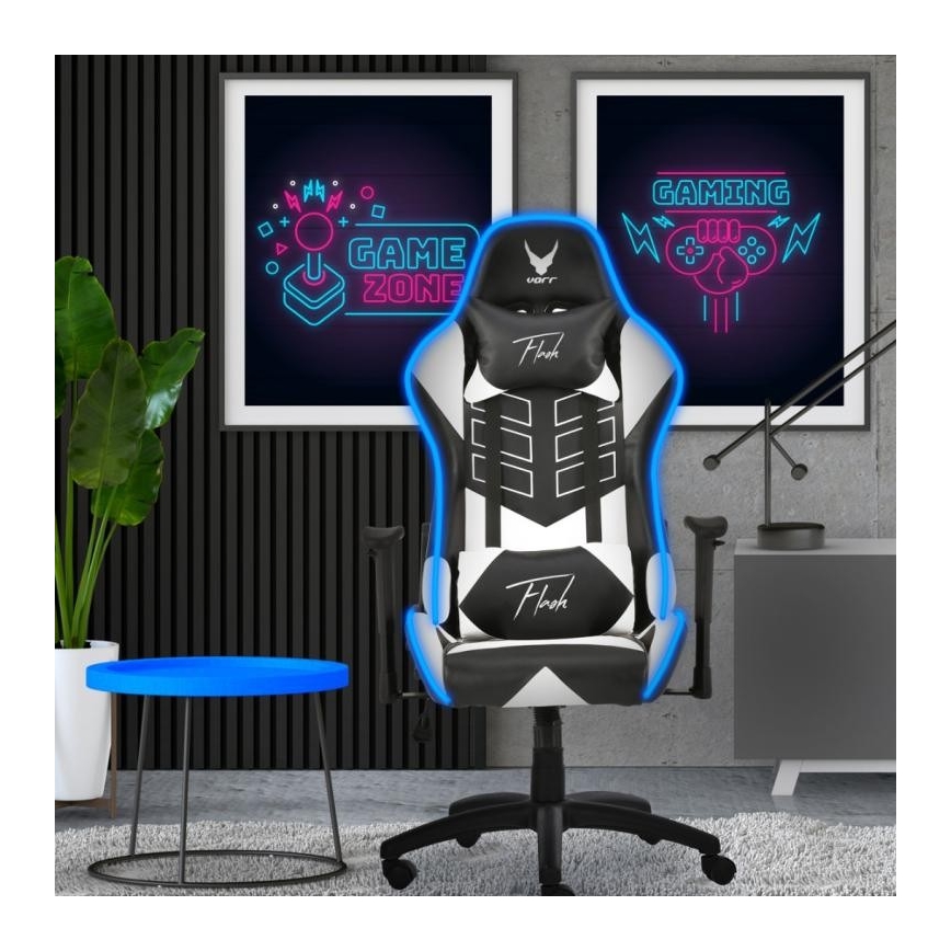 VARR Flash gaming Stoel met LED RGB achtergrondverlichting + afstandsbediening zwart wit