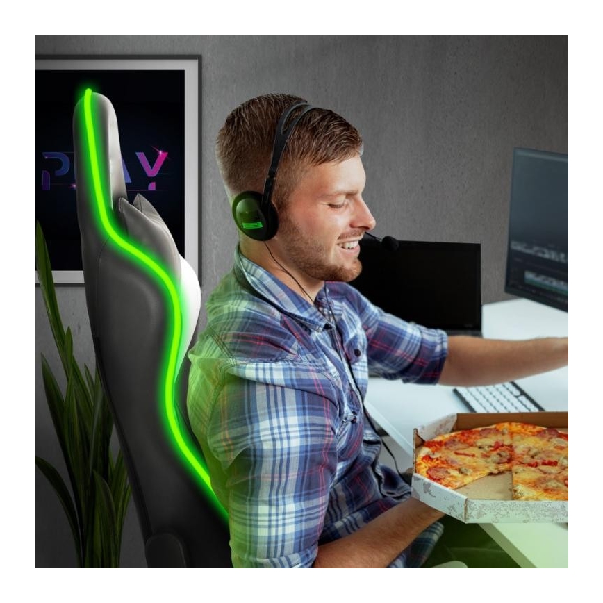 VARR Flash gaming Stoel met LED RGB achtergrondverlichting + afstandsbediening zwart wit