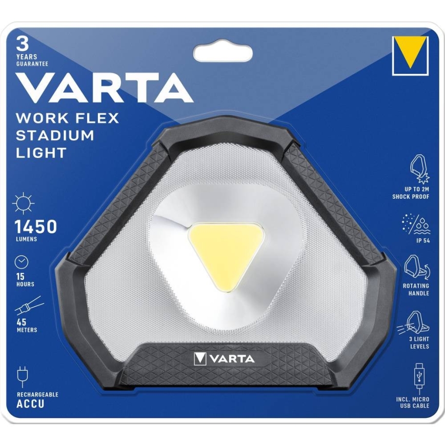 Varta 18647101401 - Lampe de travail LED portable WORK FLEX 12W/5V 5200 mAh IP54