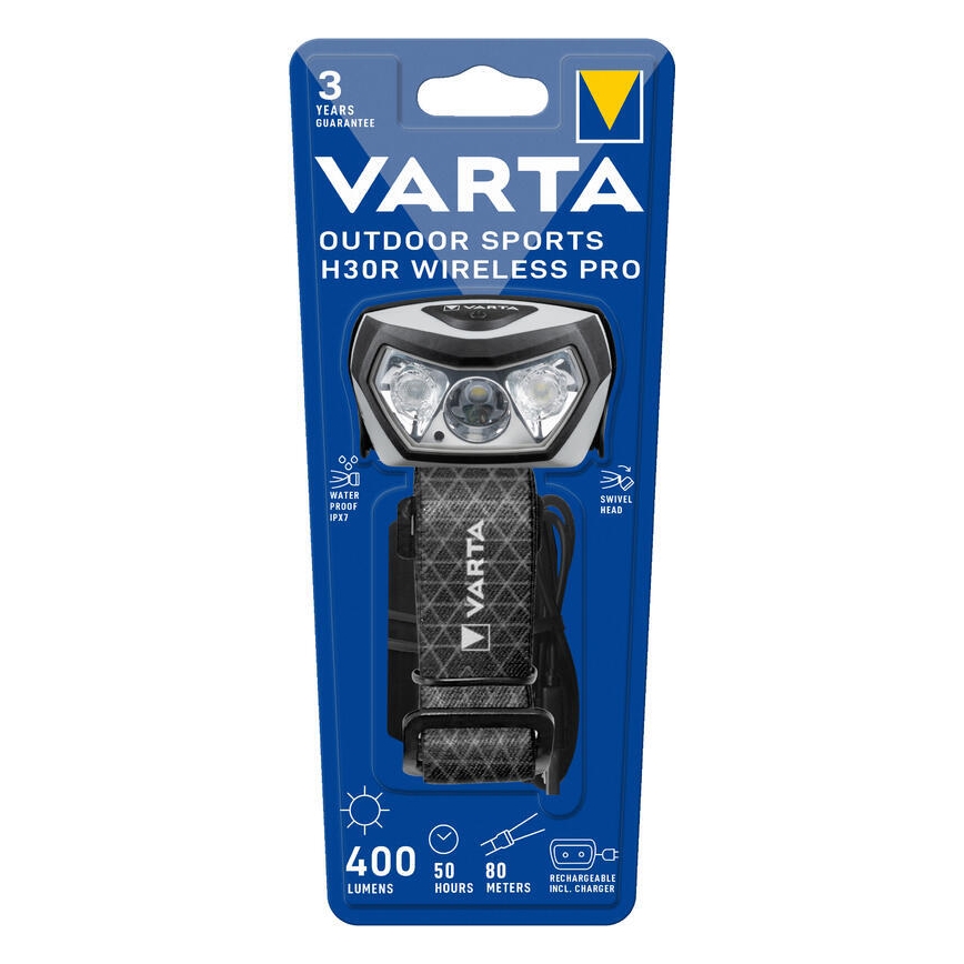 Varta 18650101401 - LED Dimbaar oplaadbaar hoofdlamp met draadloos opladen OUTDOOR SPORTS LED/5V 1800 mAh IPX7