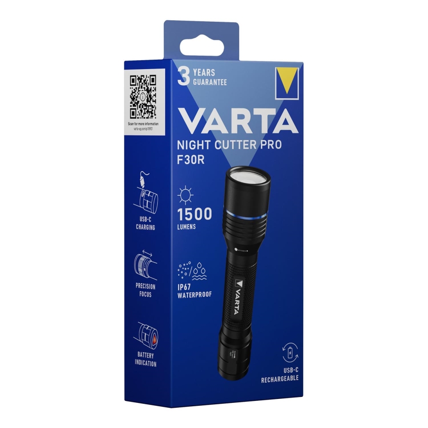 Varta 18921101111 - Lampe de poche rechargeable à LED NIGHT CUTTER PRO F30R LED/USB IP67 2600 mAh