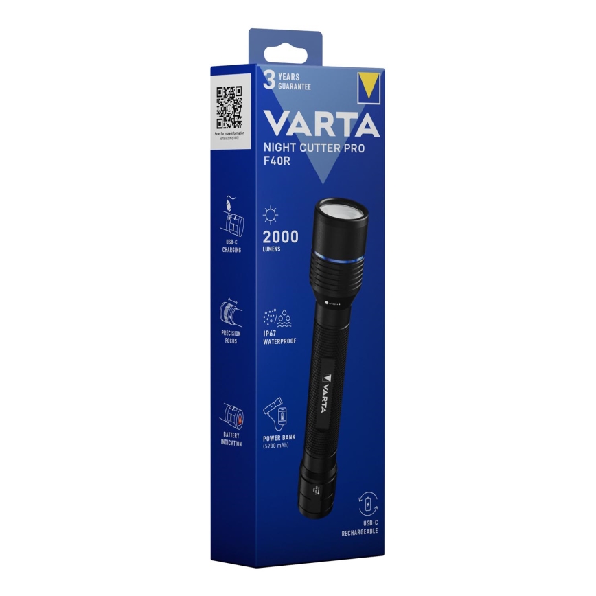 Varta 18922101111 - LED Oplaadbare zaklamp met een powerbank NIGHT CUTTER PRO F40R LED/USB IP67