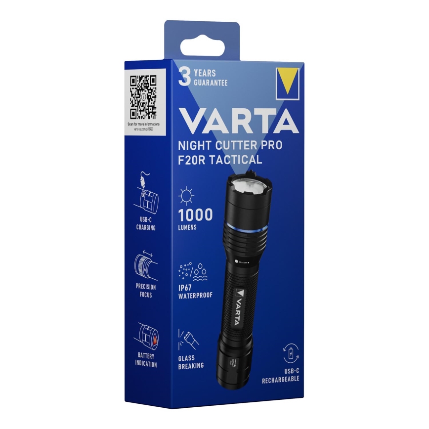 Varta 18923101111 - LED Tactische oplaadbare zaklamp NIGHT CUTTER PRO F20R LED/USB