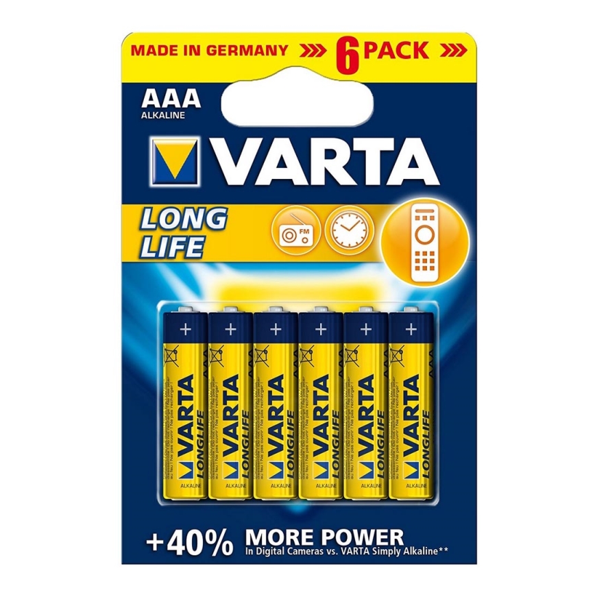 Varta 4103 - 6 st. Alkaline batterijen LONGLIFE EXTRA AAA 1,5V