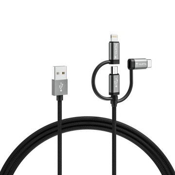 Varta 57937101111 - Câble USB 3en1 avec connecteur Lightning et Micro USB 2m