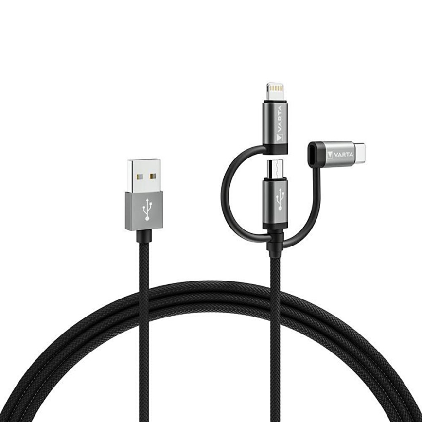 Varta 57937101111 - Câble USB 3en1 avec connecteur Lightning et Micro USB 2m