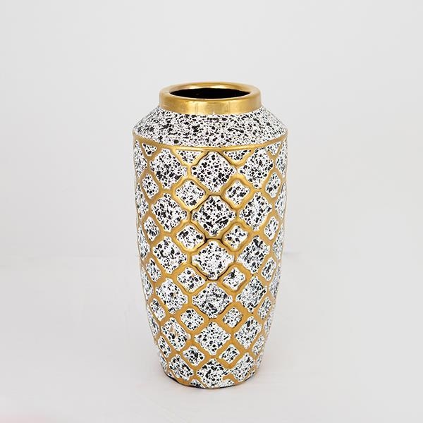 Vase en céramique 25x13 cm blanc/doré/noir