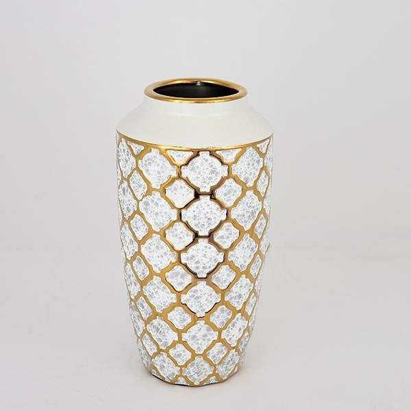 Vase en céramique 25x13 cm doré/blanc