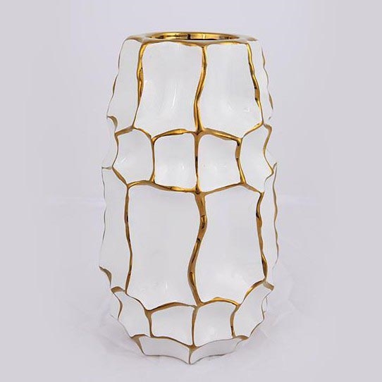Vase en céramique 25x14,5 cm doré/blanc