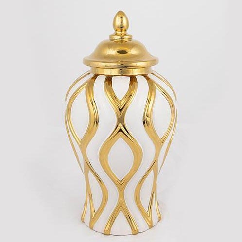Vase en céramique 30,6x16,2 cm doré/blanc