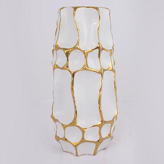 Vase en céramique 31,5x15,5 cm doré/blanc