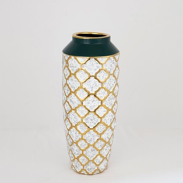 Vase en céramique 31x12,5 cm blanc/doré/vert