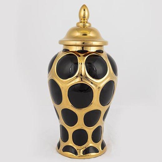 Vase en céramique 33,8x16 cm doré/noir