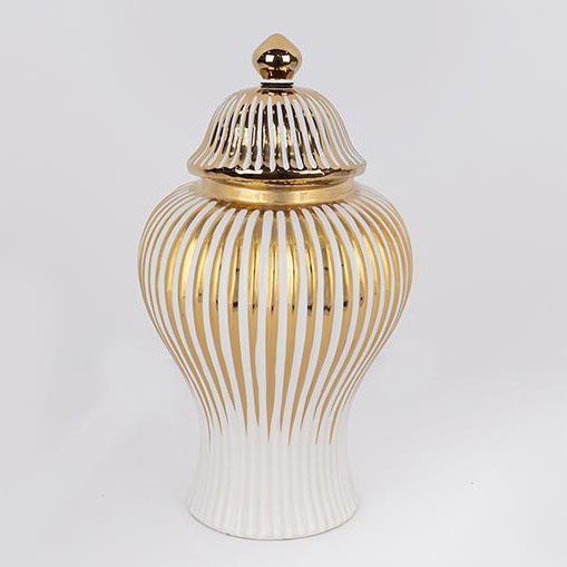Vase en céramique 35x18,5 cm doré/blanc