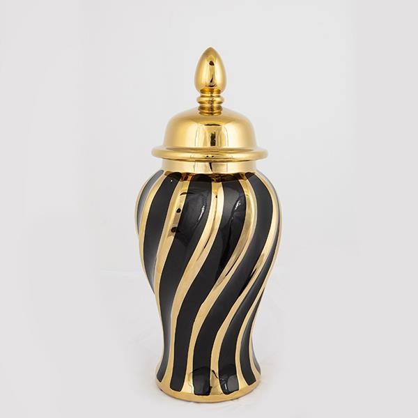Vase en céramique 36,5x16 cm doré/noir