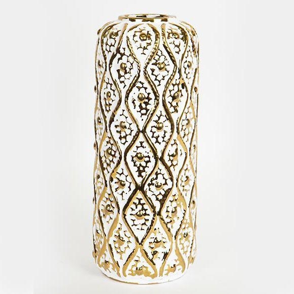 Vase en céramique 37x15 cm doré/blanc