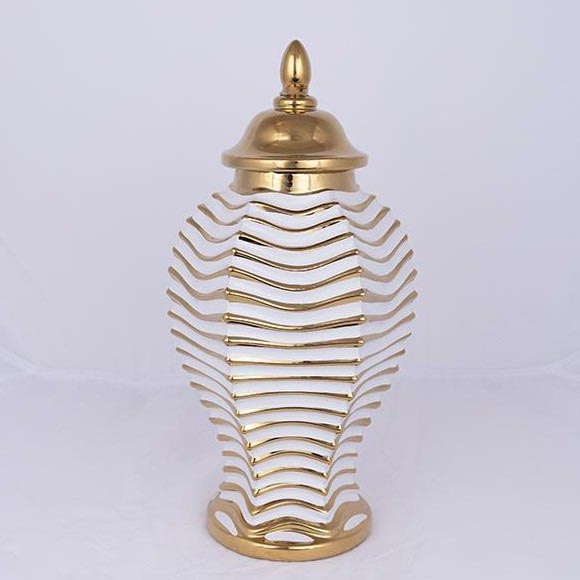 Vase en céramique 42,2x21,1 cm doré/blanc