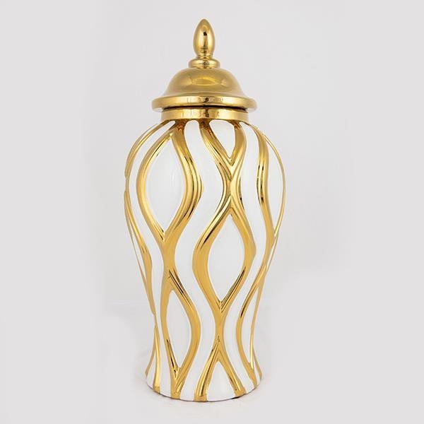 Vase en céramique 42,6x18,8 cm doré/blanc