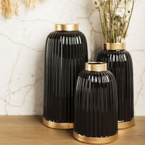 Vase en céramique ROSIE 20,5x12 cm noir/doré