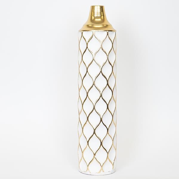Vase en métal 60,5x14 cm blanc/doré