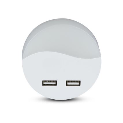 Veilleuse à brancher avec détecteur de crépuscule 2xUSB LED/0,45W/230V 3000K