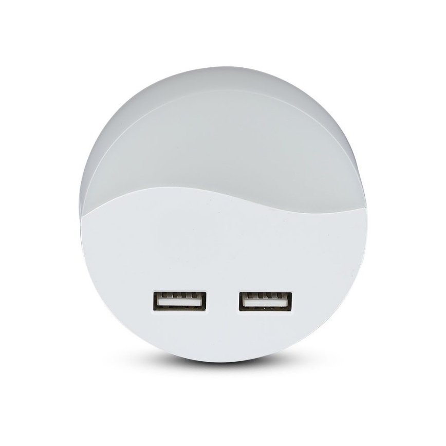 Veilleuse à brancher avec détecteur de crépuscule 2xUSB LED/0,45W/230V 3000K