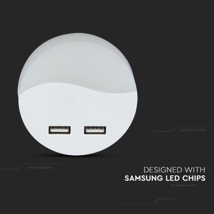 Veilleuse à brancher avec détecteur de crépuscule 2xUSB LED/0,45W/230V 3000K