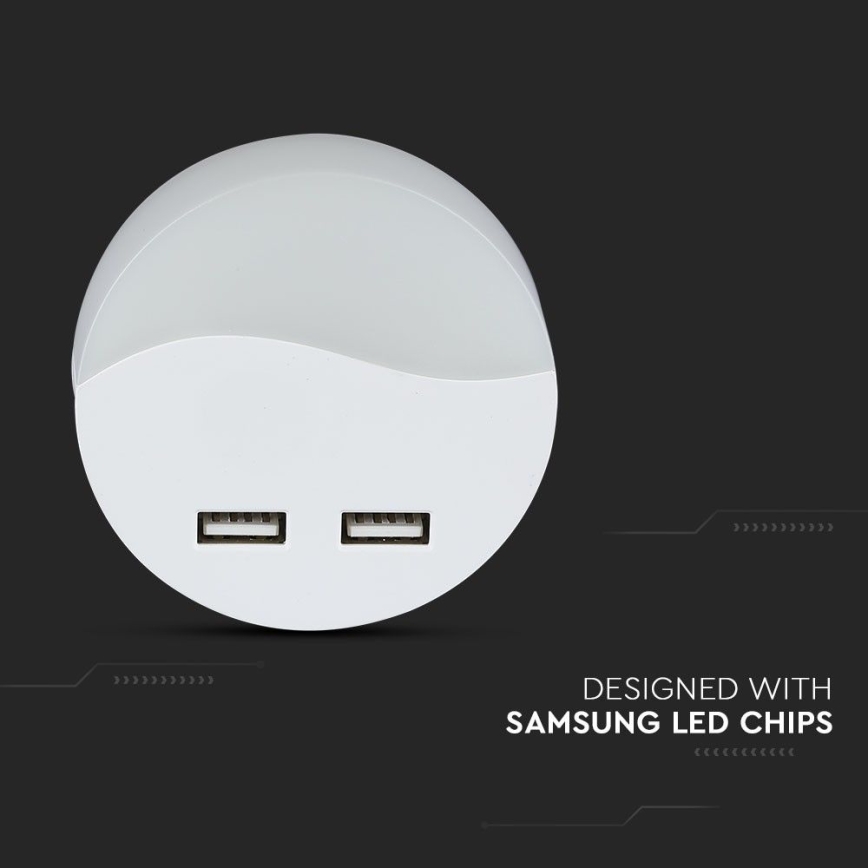 Veilleuse à brancher avec détecteur de crépuscule 2xUSB LED/0,45W/230V 3000K