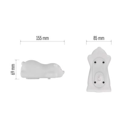 Veilleuse tactile LED RGB rechargeable en forme d'ours, 3,7 V 1200 mAh