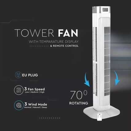 Ventilateur à colonne avec indicateur de température et télécommande 55W/230V