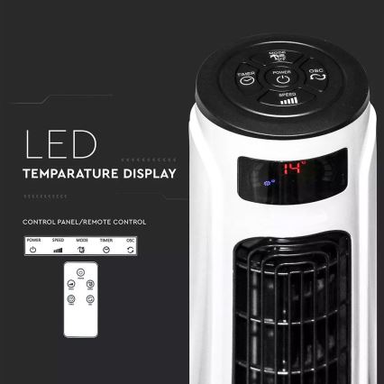 Ventilateur colonne avec indicateur de température et télécommande 55W/230V